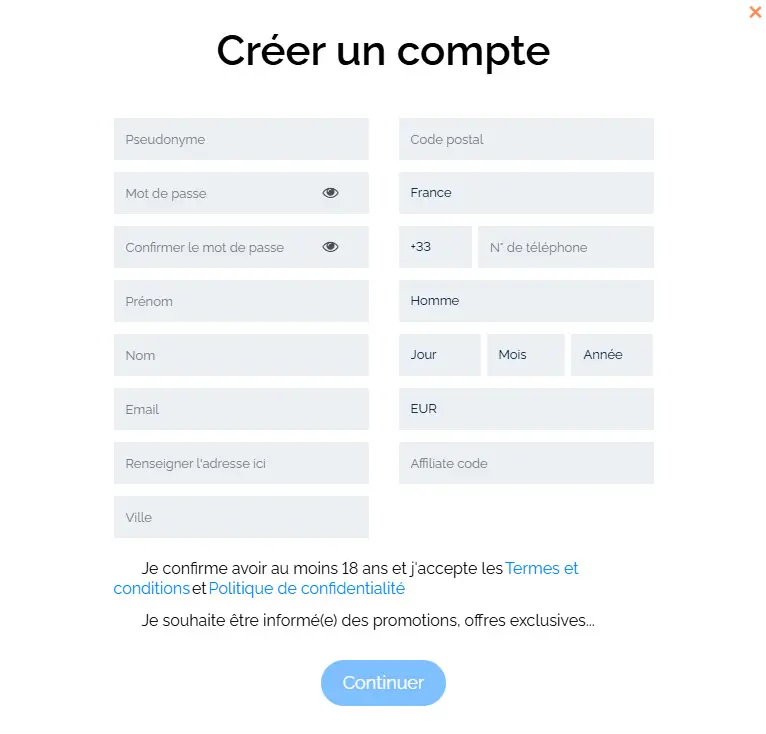 Processus d'inscription GORILLA WINS CASINO